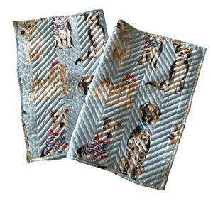 Mainstays Blue Dog Print Quilt 2 Piece Bed Pillow Sham Set Striped Americana